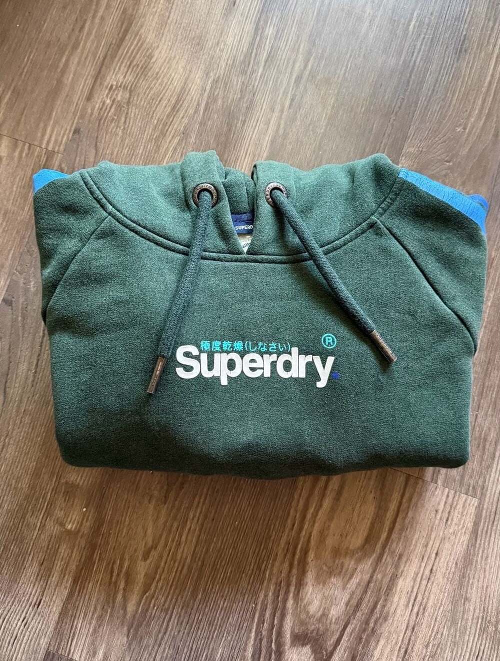 Superdry Cali Sleeve Stripe Core Logo Hoodie Size M Forest Green